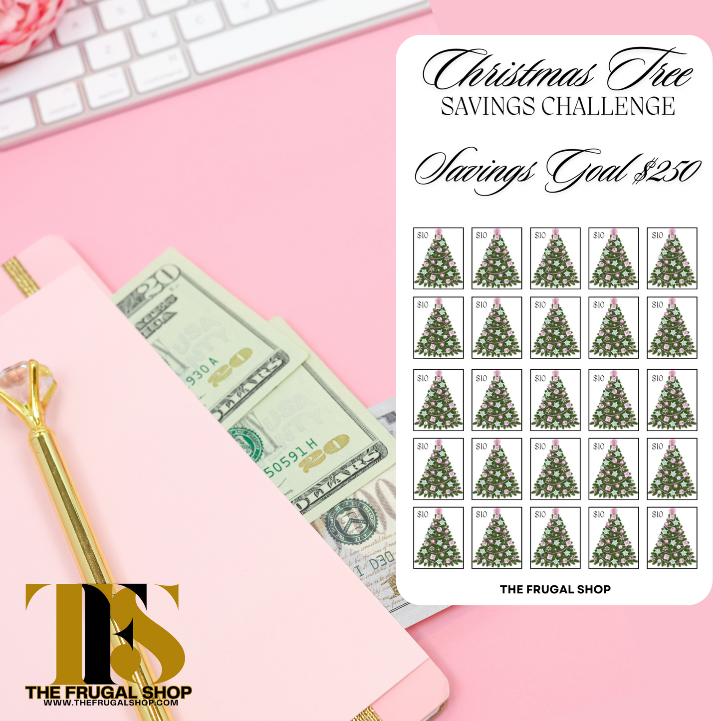 15 Pink Christmas Savings Challenge Printables for Cash Envelopes