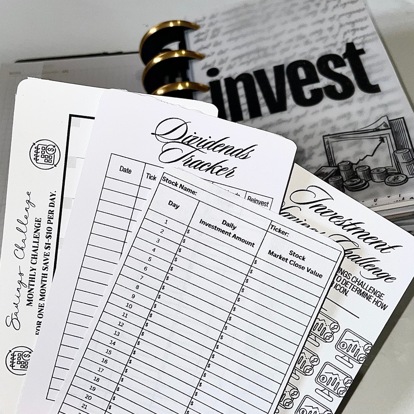 Printable Monthly & Daily Investment Savings Challenge Bundle
