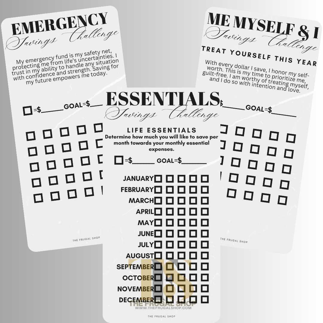 Invest In Your Future Minimalist Printable Savings Challenge Bundle | Marble Black & Off-White Design | Personal Size Cash Envelope Trackers