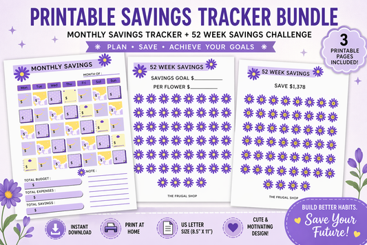 Printable Savings Tracker Bundle | Monthly Savings Planner + 52 Week Savings Challenge | Letter Size Budget Printable | Digital Download