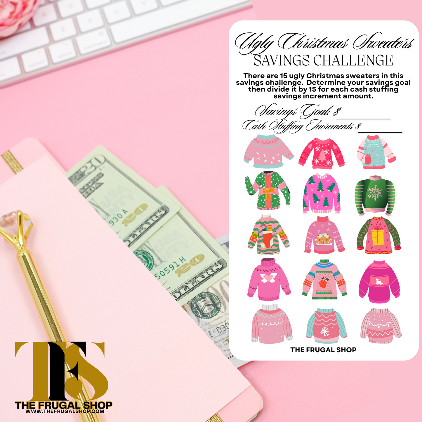 15 Pink Christmas Savings Challenge Printables for Cash Envelopes