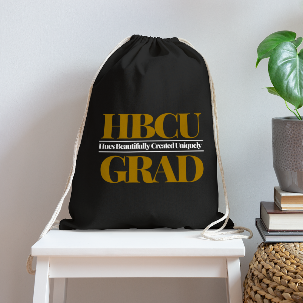 HBCU Hues Created Beautifully Uniquely (Gold) Cotton Drawstring Bag - black