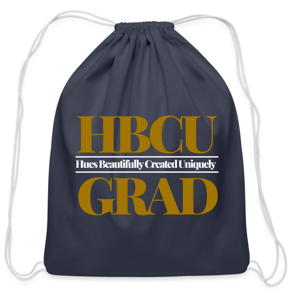 HBCU Hues Created Beautifully Uniquely (Gold) Cotton Drawstring Bag - navy