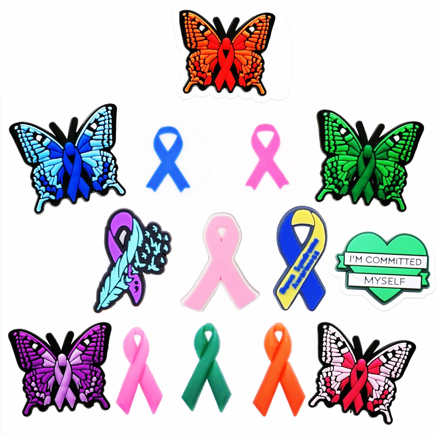 October Awareness Ribbon Shoe Charms | Breast Cancer | Down Syndrome | Liver Cancer | Men’s Health | World Mental Health Day