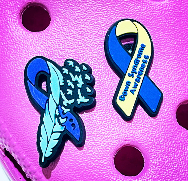 October Awareness Ribbon Shoe Charms | Breast Cancer | Down Syndrome | Liver Cancer | Men’s Health | World Mental Health Day