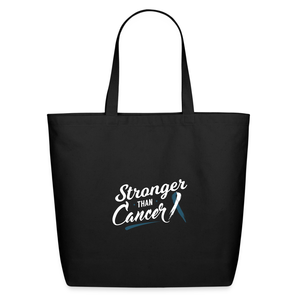 Stronger than Cancer (Teal White Ribbon) Eco-Friendly Cotton Tote - black