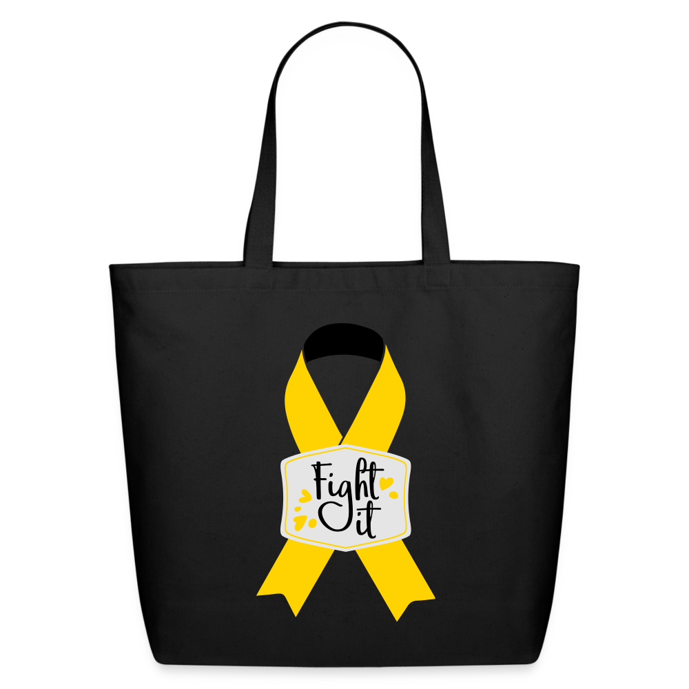 Gold Ribbon Awareness Eco-Friendly Cotton Tote - black