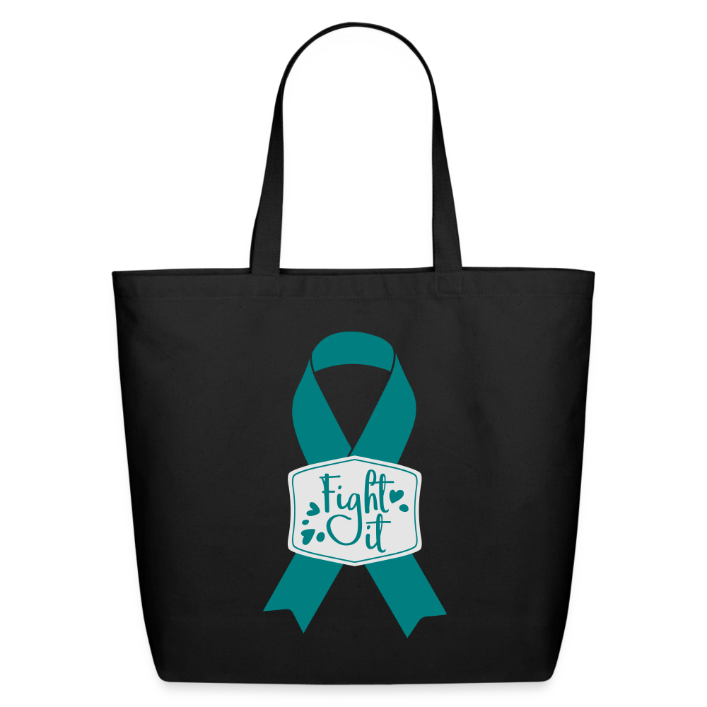 Teal Ribbon Awareness Eco-Friendly Cotton Tote - black
