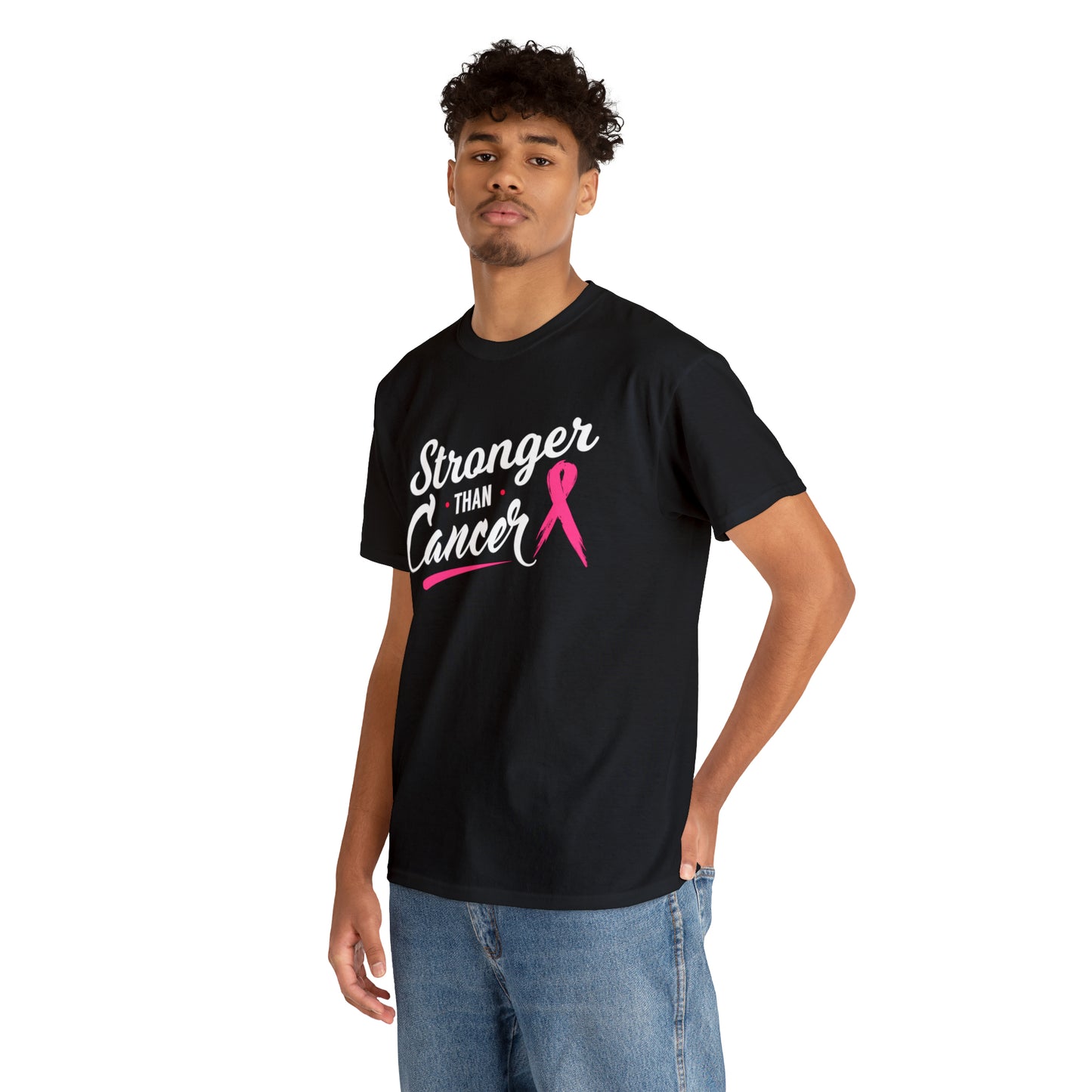 Stronger than Cancer Pink Ribbon Awareness Unisex Heavy Cotton Tee