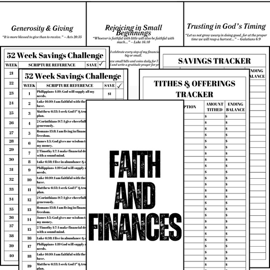 Faith and Finances: 52-Week Scripture-Based Savings Challenge | Printable Tithe & Savings Tracker for Ring/Discbound Systems