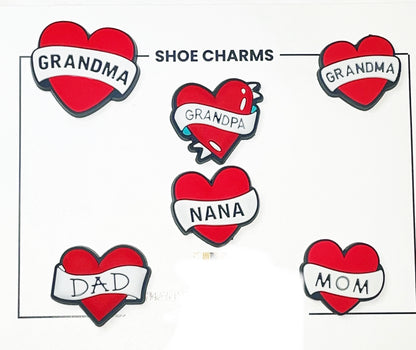 Dad, Mom, Nana, Grandpa, Grandma Family Love Heart Shoe Charm