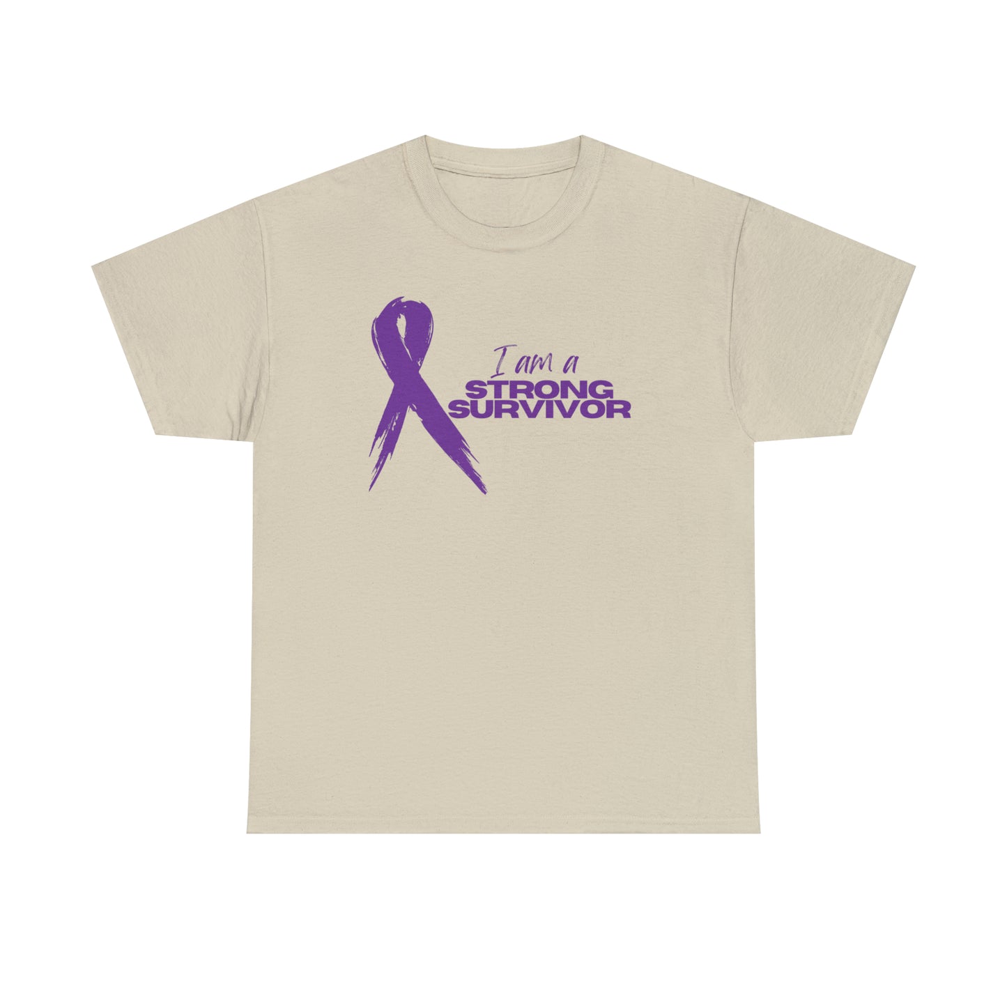 I Am A Strong Survivor Purple Ribbon Awareness Unisex Heavy Cotton Tee