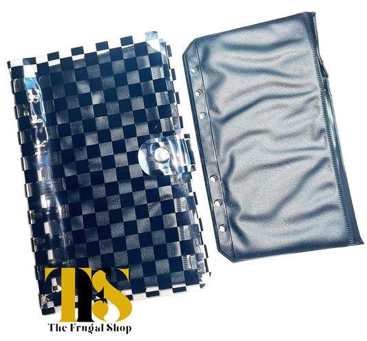 A6 Black Checkered Transparent Planner with Black Zippered Pouches