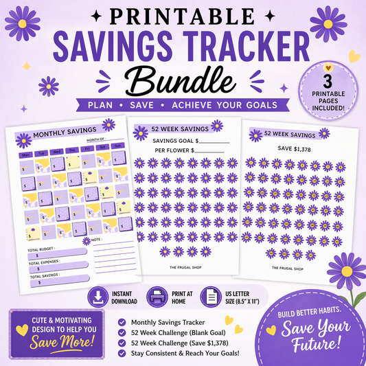 Printable Savings Tracker Bundle | Monthly Savings Planner + 52 Week Savings Challenge | Letter Size Budget Printable | Digital Download