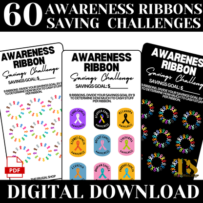 60 Awareness Ribbon Savings Challenges Printable | Achieve Financial Goals
