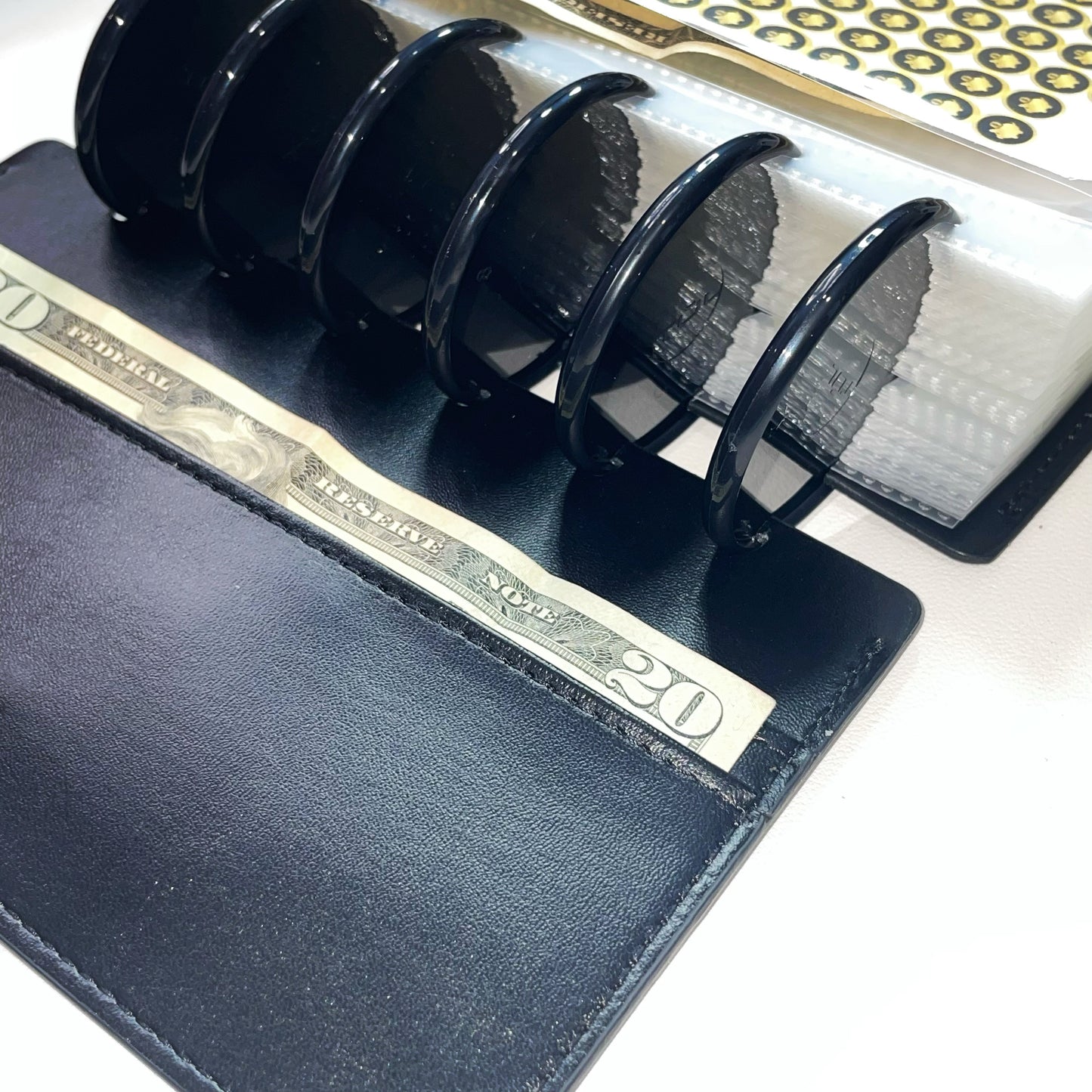 100 Cash Envelopes Smooth Black Leather Discbound Accessory Organizer System