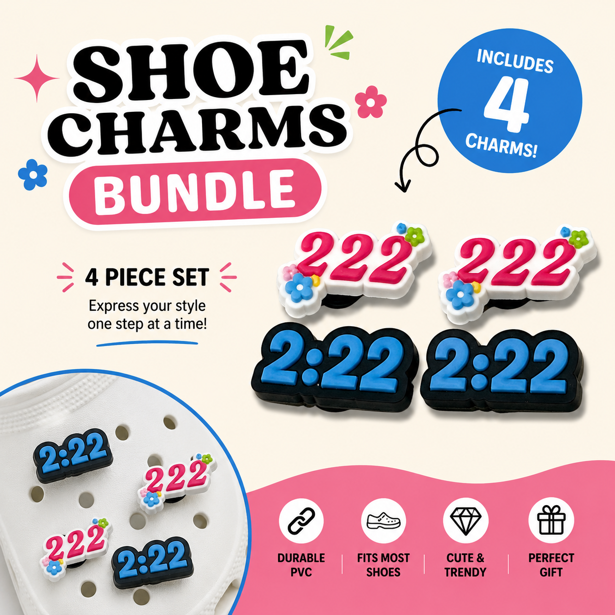 angel number 222 shoe charms