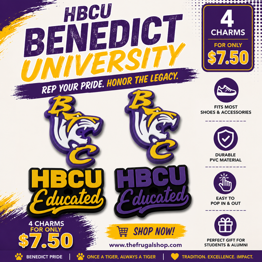 Advertisement for HBCU Benedict University charms with promotional text and graphics.