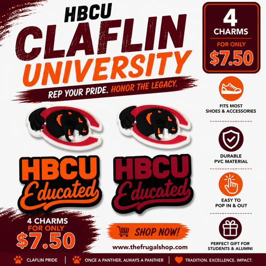 Advertisement for Claflin University HBCU charms with promotional text and logos.