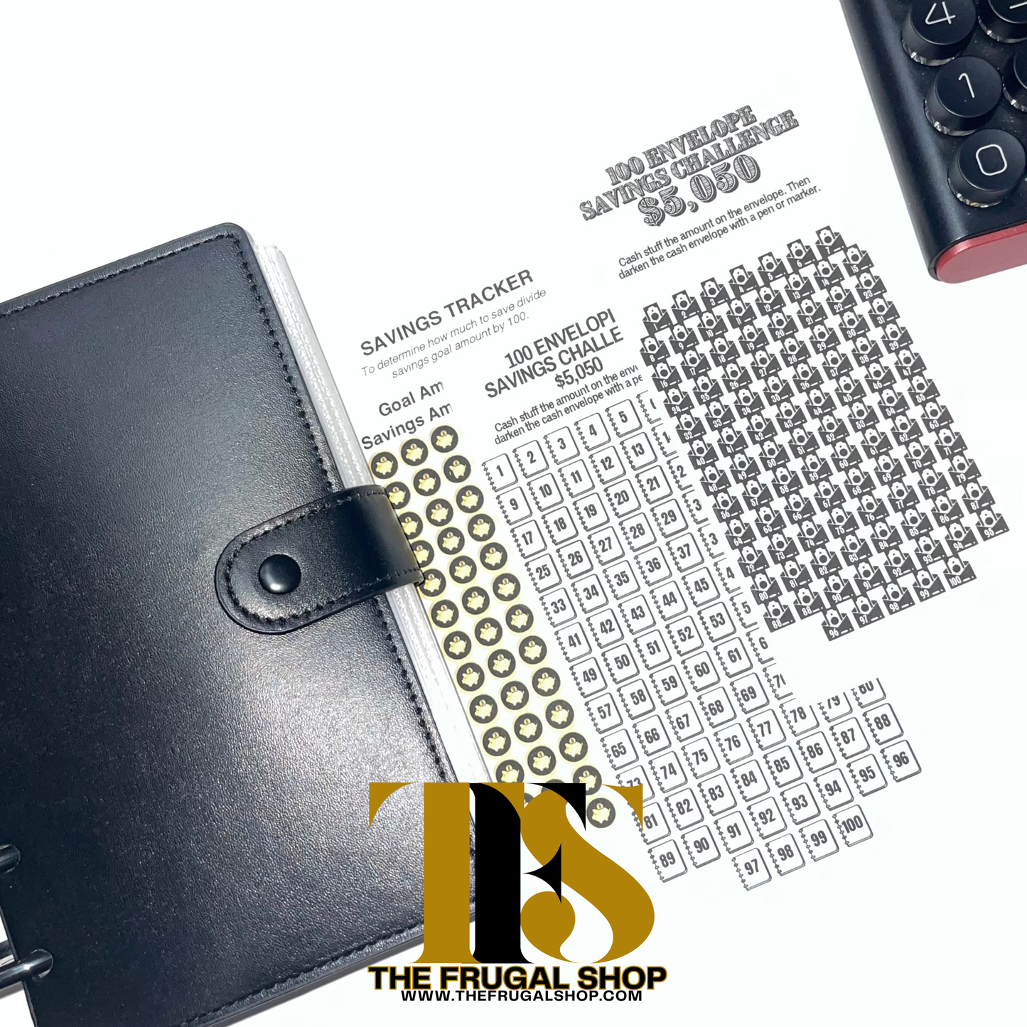 100 Cash Envelopes Smooth Black Leather Discbound Accessory Organizer System