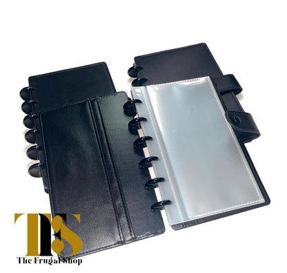 10 Cash Envelopes System | Organizer | Smooth Black Leather Discbound