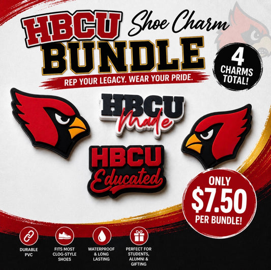 HBCU shoe charm bundle with logos and text on a white background