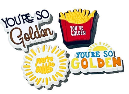 Set of 'You're So Golden' themed stickers on a white background