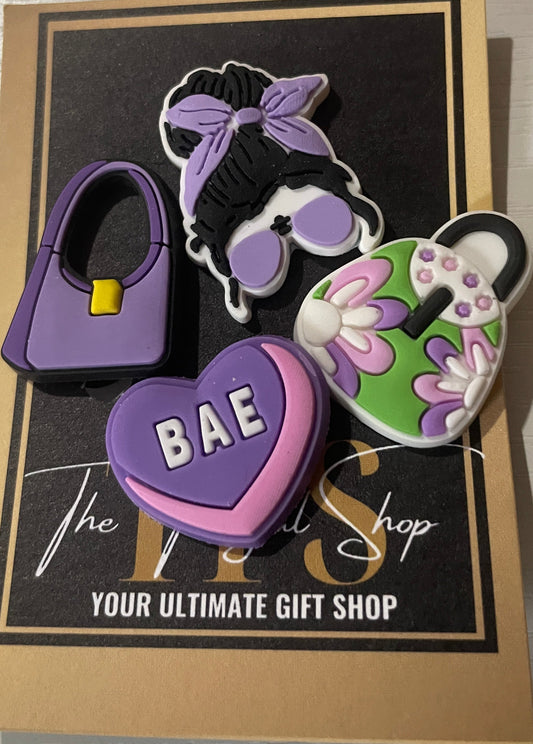 Decorative card with 'BAE' and floral design on a plain background