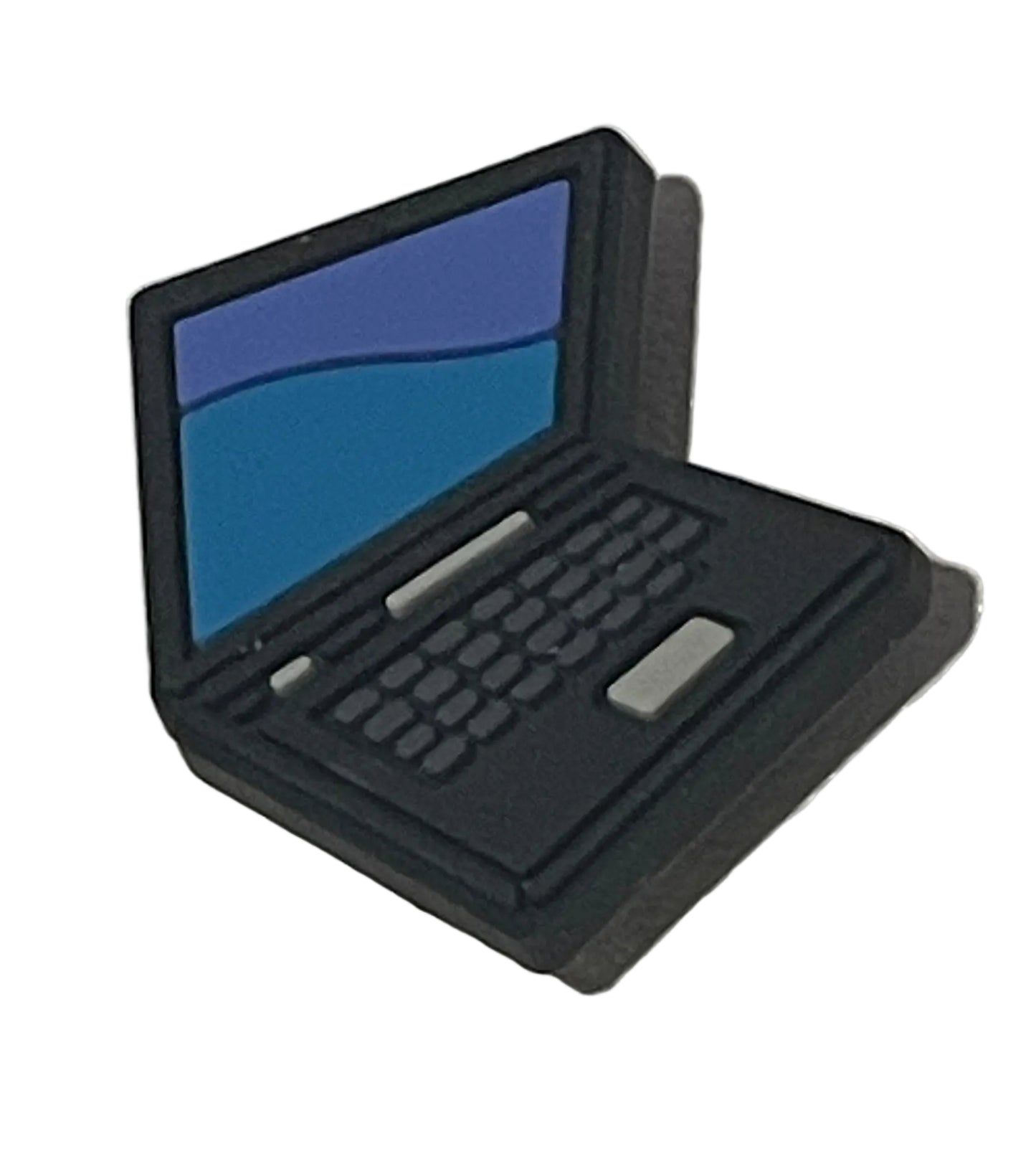 Black plastic component with blue and purple color swatch on a gray background