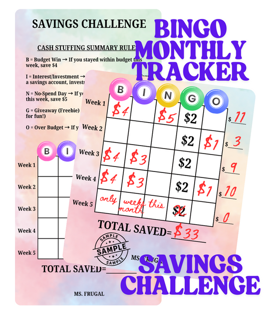 BINGO Monthly Weekly Savings Challenge