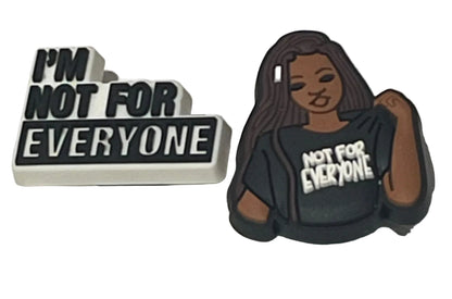 Decorative sign with a stylized figure wearing a shirt with text on a light gray background