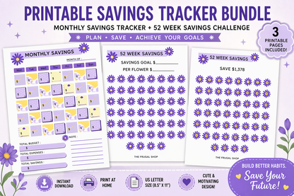 Printable Savings Tracker Bundle | Monthly Savings Planner + 52 Week Savings Challenge | Letter Size Budget Printable | Digital Download