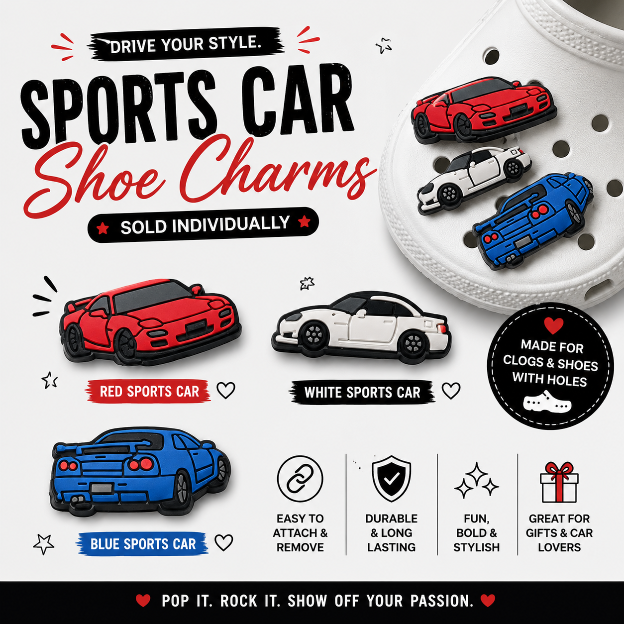 Sports Car Shoe Charms