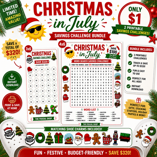 Christmas in July Shoe Charm Savings Challenge Printable