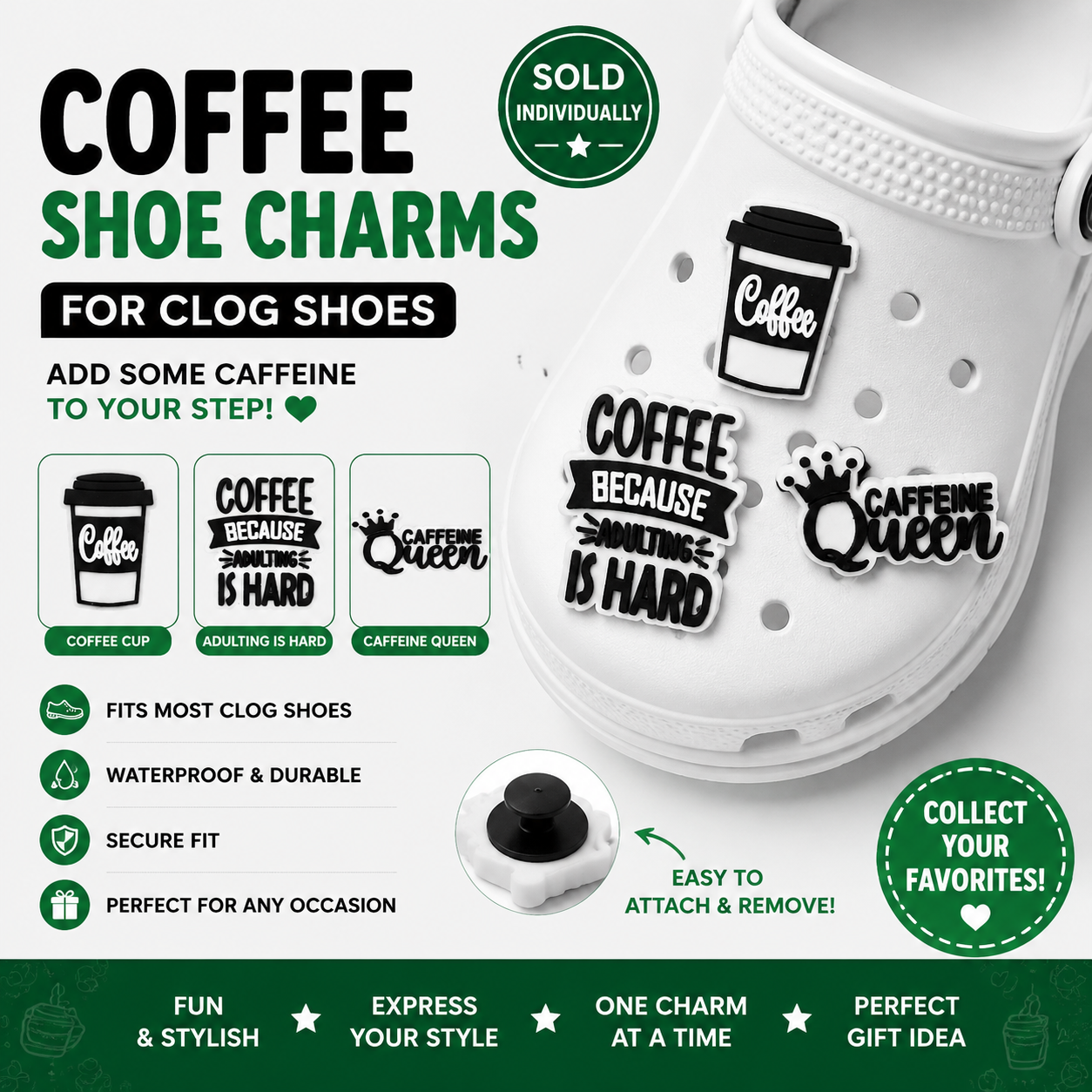 Coffee Adulting is Hard Shoe Charm
