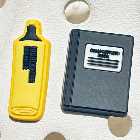 Composition Book & Highlighter Shoe Charm