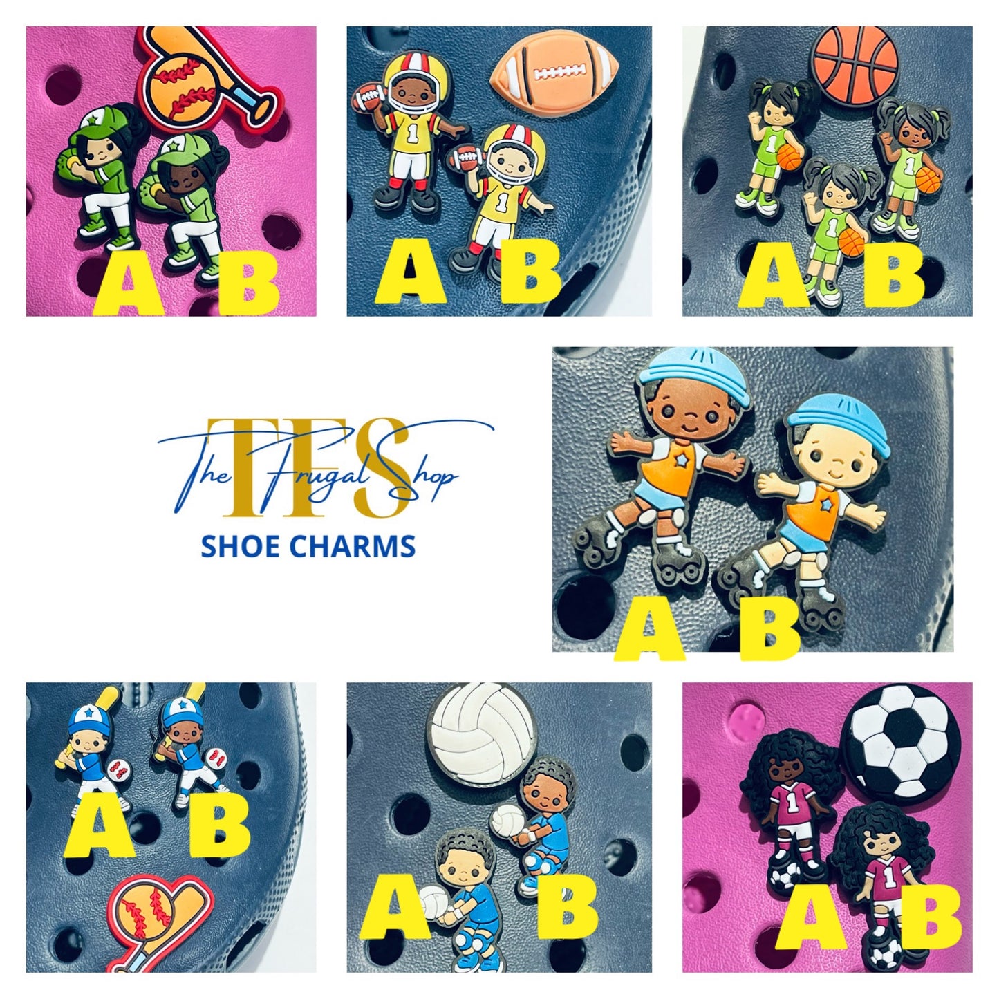 Kids Sports (Soccer, Football, Baseball, Basketball, Soccer, Skate) Shoe  Charms