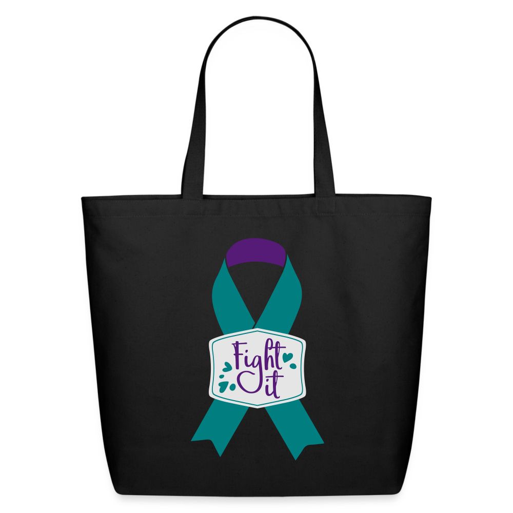 Teal Purple Ribbon Awareness Eco-Friendly Cotton Tote - black