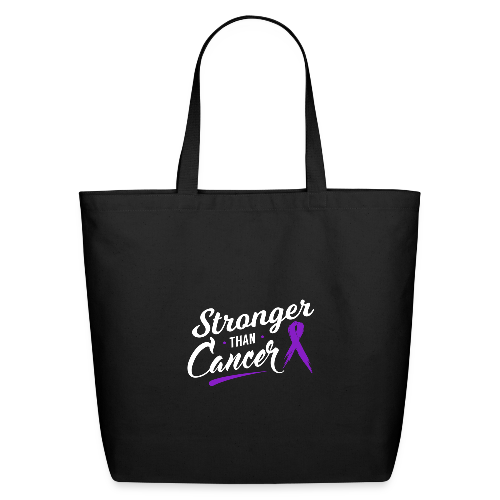 Stronger than Cancer Purple Ribbon Awareness Eco-Friendly Cotton Tote - black