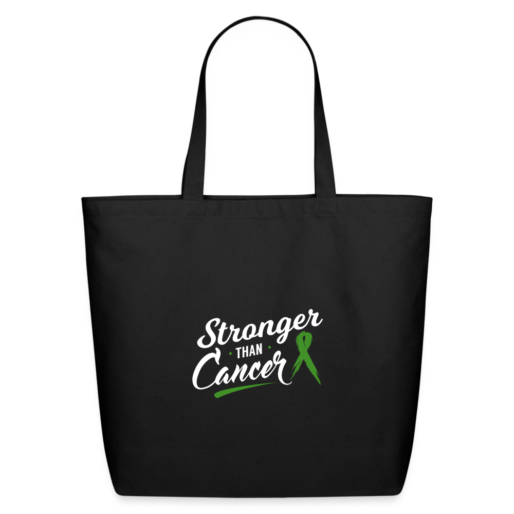 Stronger than Cancer Green Ribbon Awareness Eco-Friendly Cotton Tote - black