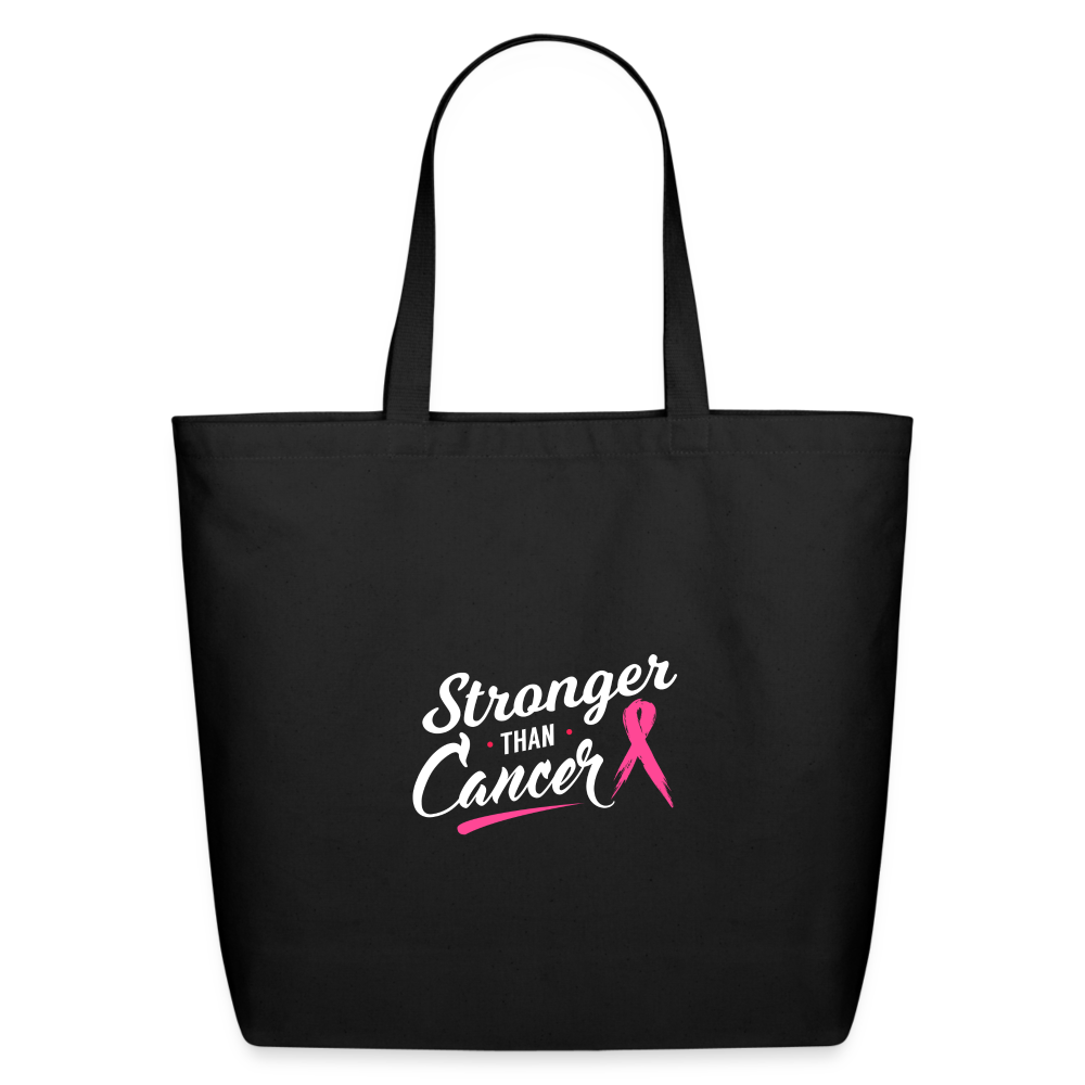 Stronger than Cancer Pink Ribbon Awareness Eco-Friendly Cotton Tote - black